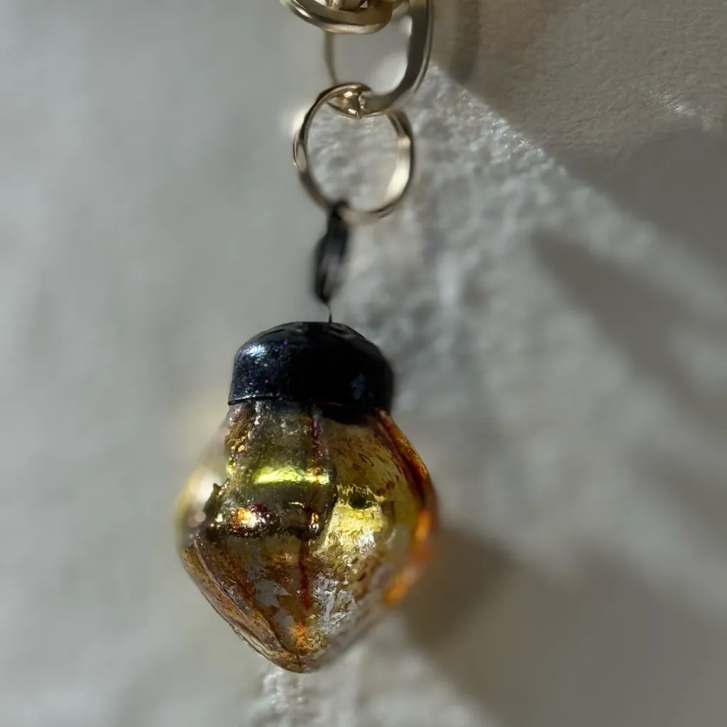 Artisan Matte Gold Necklace with Gold Vintage Ornament Pendant - Image 9