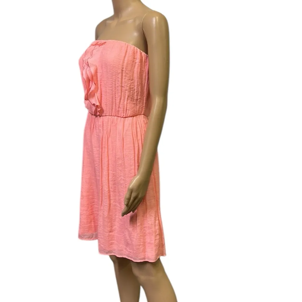 Maurices Coral Rayon Strapless Elastic Waist Ruffled Flowy Lined Dress Womens M - Image 3