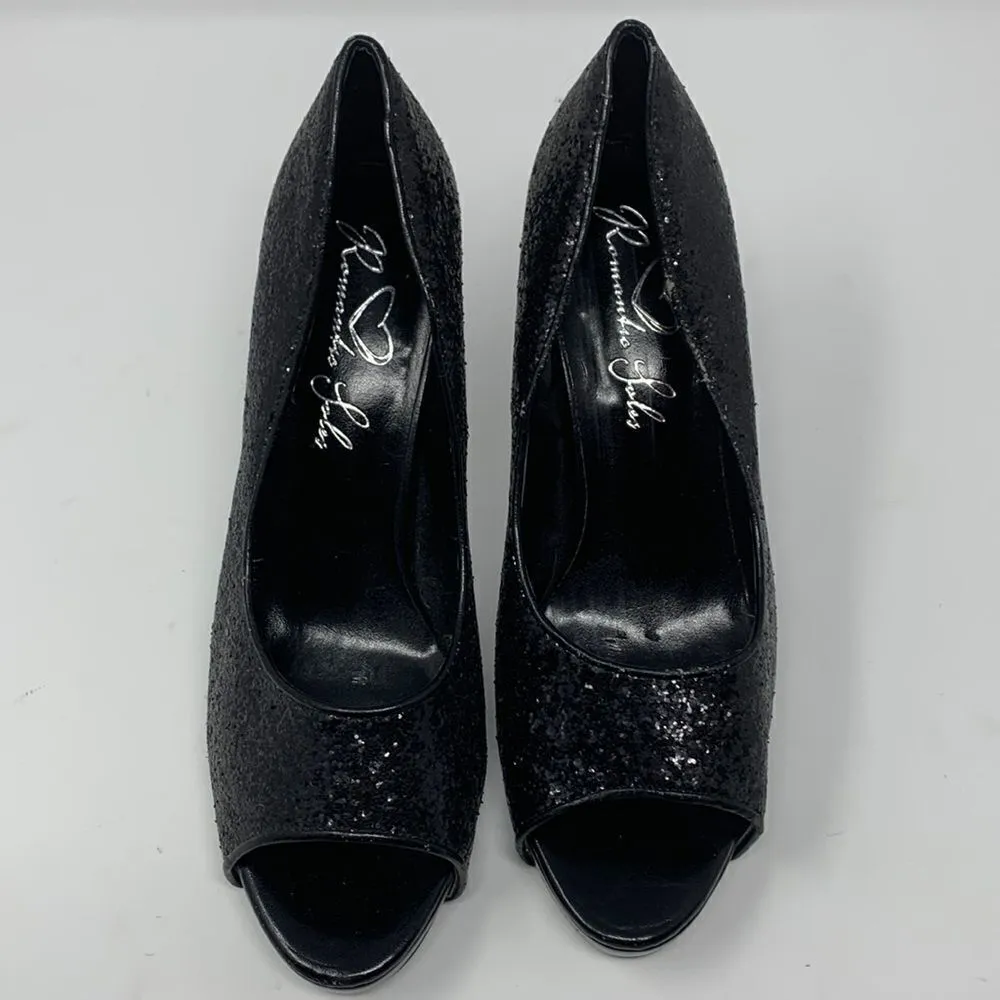 Romantic Soles Black Glitter heels Size 8.5‎ Black - Image 2