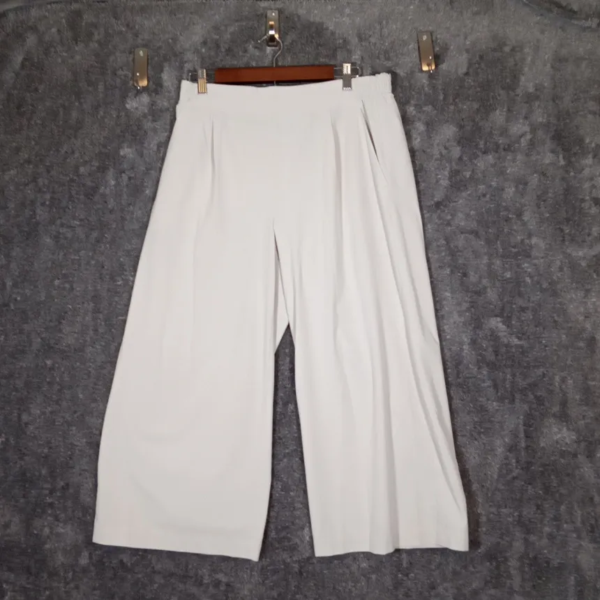 Athleta White Wide-Leg Women's Pants Abalone Color Cropped Womens 12 - Image 3