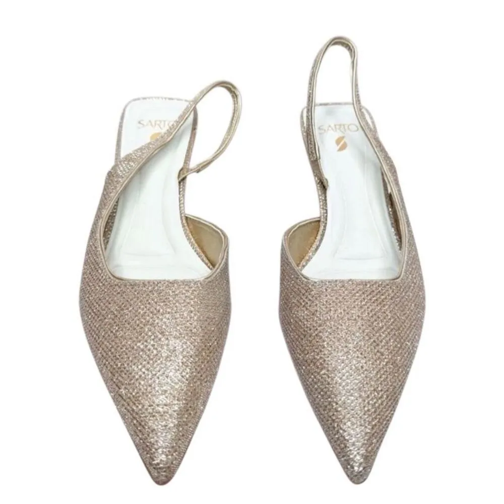 Franco‎ Sarto Pumps Size 5.5 Gold Slingback Pointed Toe Dress Sparkly Shoes - Image 3
