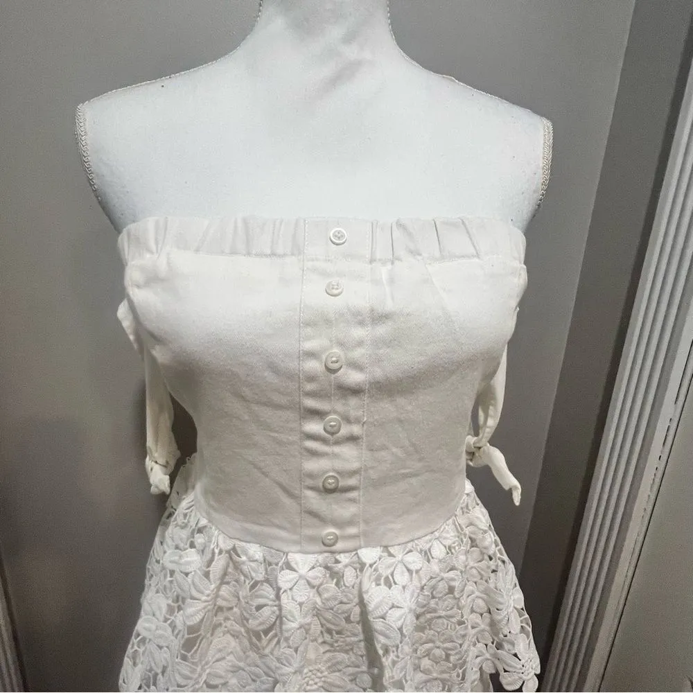 NWT Endless Rose White lace Tiered off the shoulder women's mini dress large - Image 4