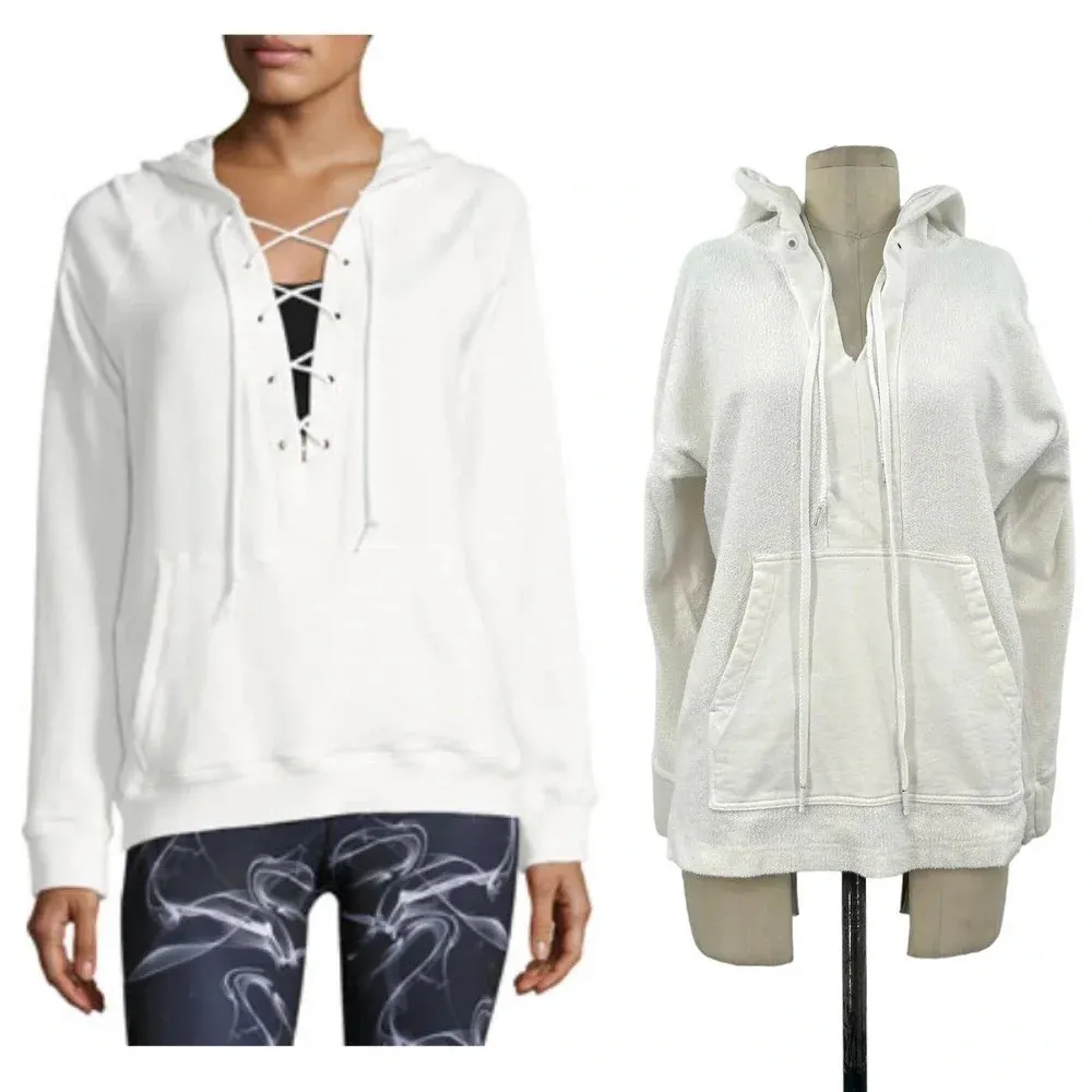 Alala Hoodie Sweatshirt Pullover Lace-Up Athletic Terry Knit White Size Medium - Image 2