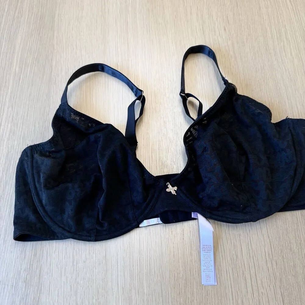 Savage X Fenty 46DDD Underwire Bra Black Lace Unlined Sexy Support 1550 - Image 2