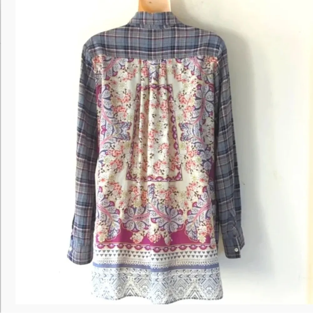 Johnny Was 3J Workshop Top Altivo Scarf Back Plaid Button Up Sz M EUC - Image 3