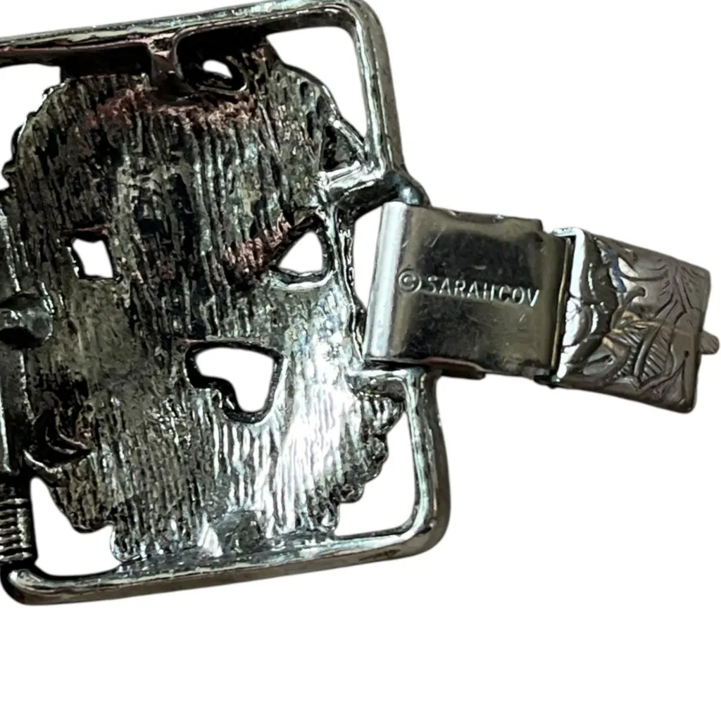 Sarah Coventry Antique Garden Bracelet Silver Tone Panel 1963‎ Floral Vintage - Image 8