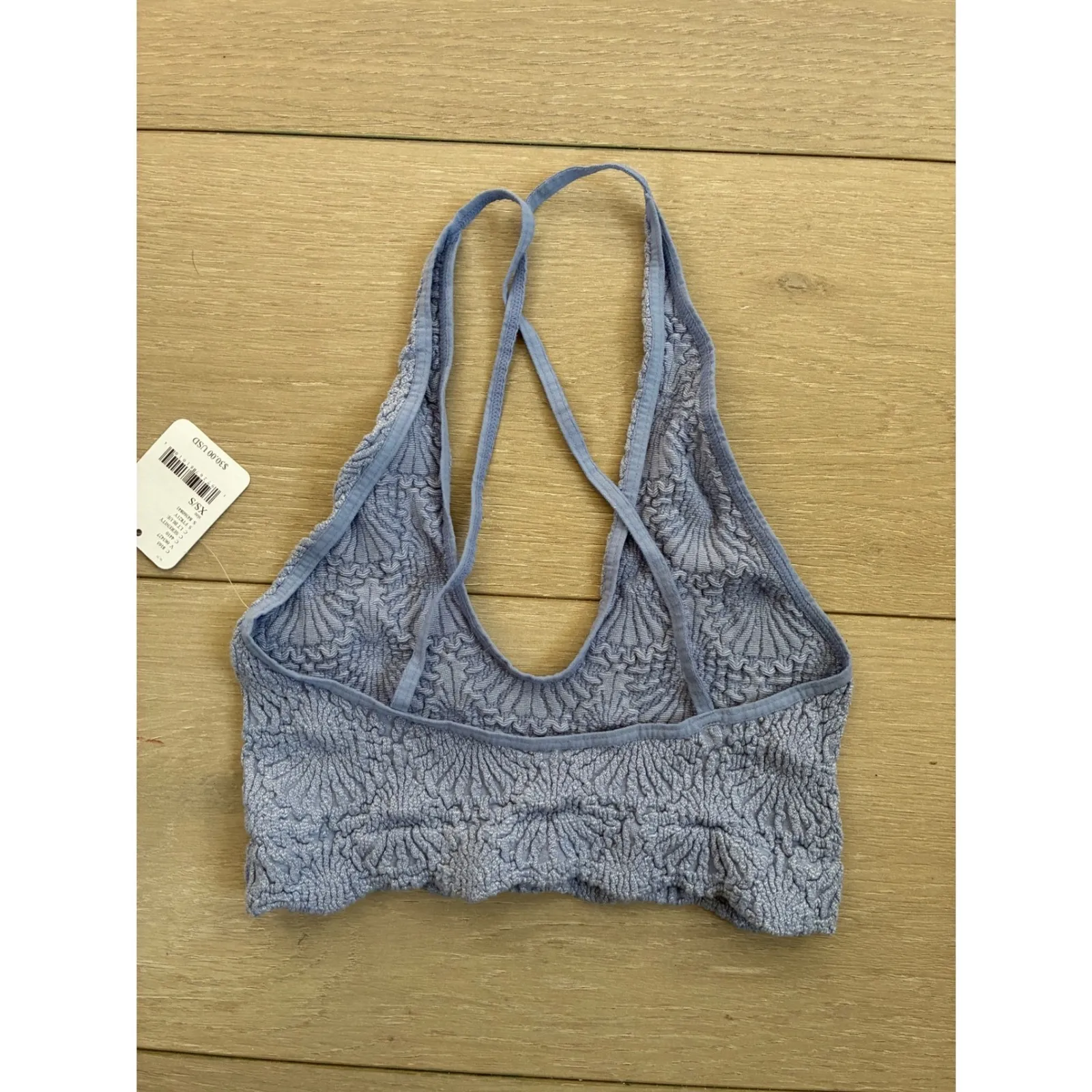 NWT Free People Intimately Serenity LT Blue Textured Halter Crop Top Bra XS S - Image 6