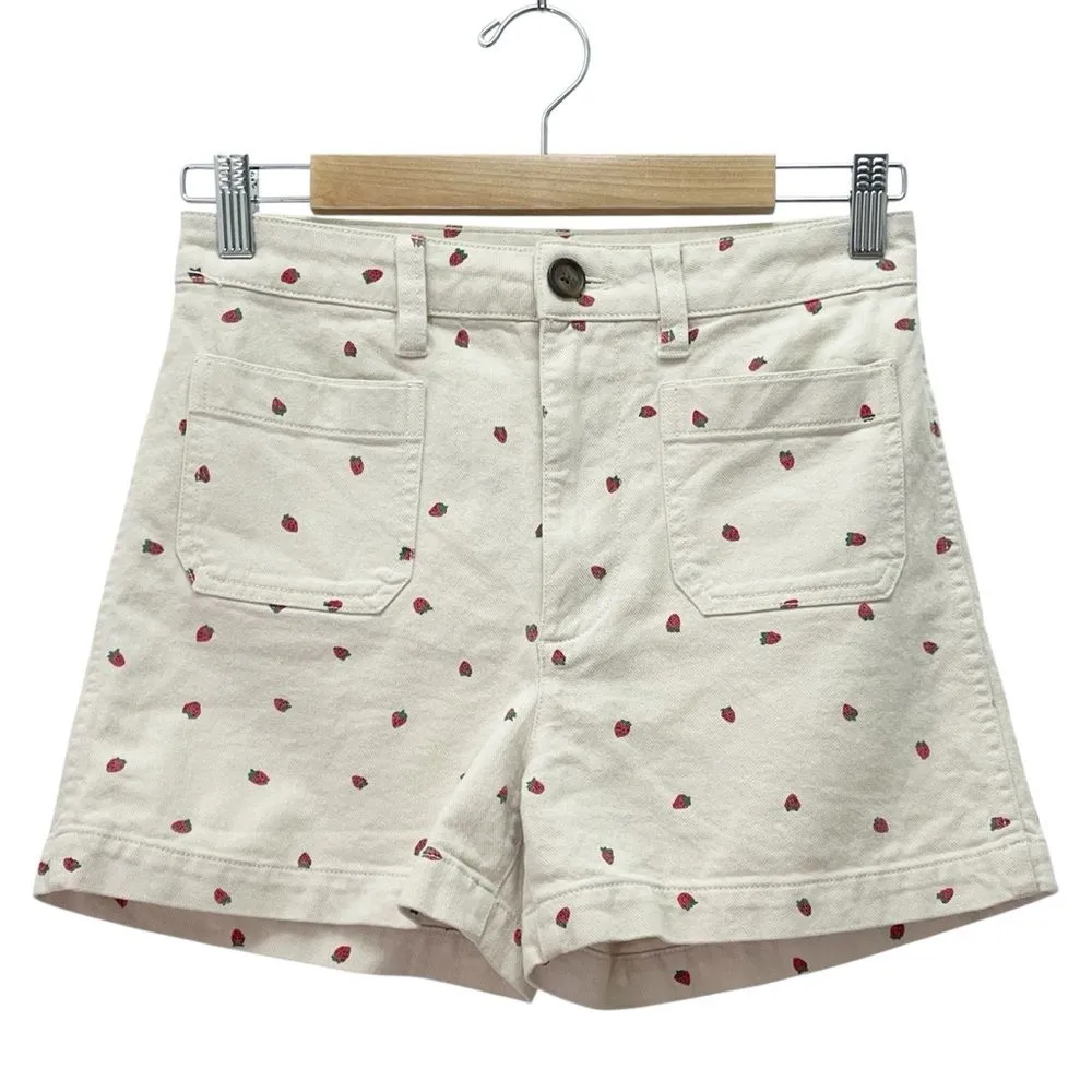 Madewell Emmett Shorts Size 26 Strawberry Print High Rise Twill Cotton Retro - Image 2