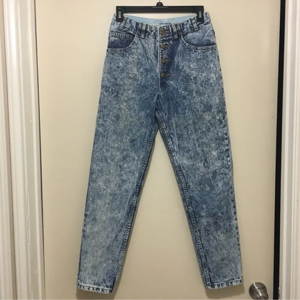 Vintage Button Fly High Waist Acid Wash Mom Jeans C16 - Image 3