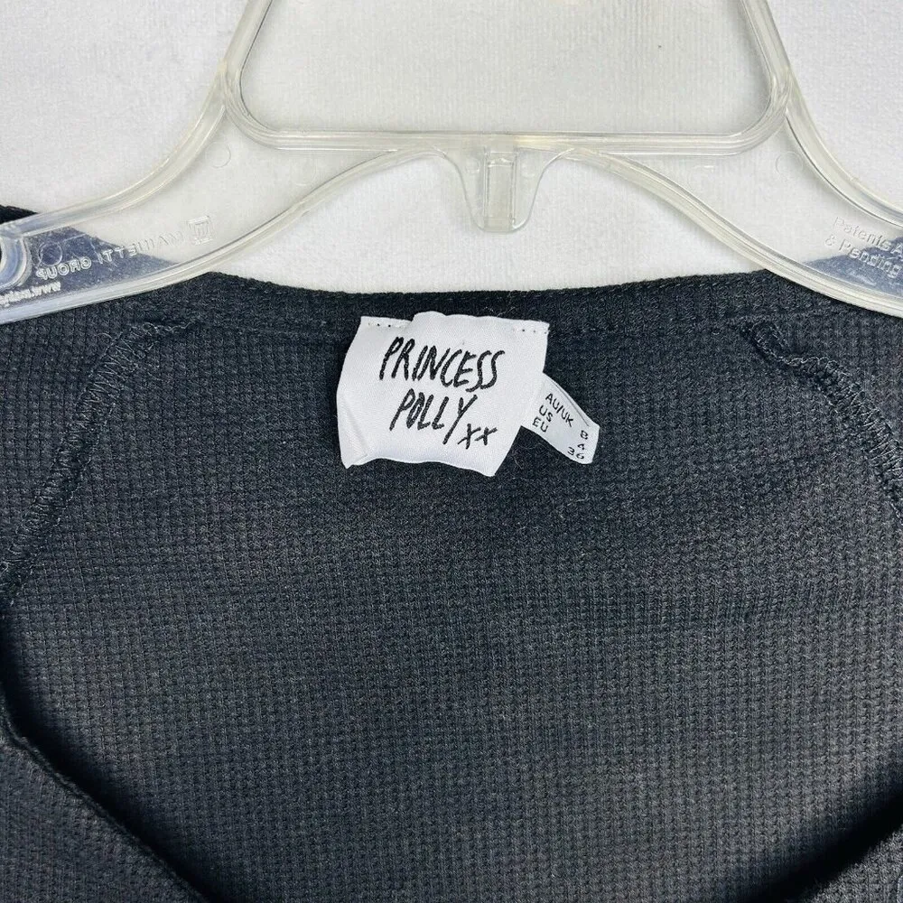 Princess Polly Bodysuit Black Size 4 Cap Sleeve Waffle Knit - Image 4