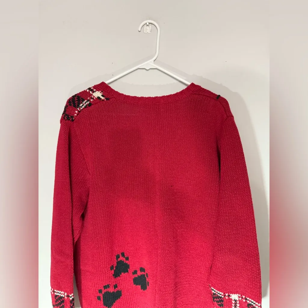 VTG Talbots Doggie Sweater Cardigan Cottage Core Patch Work Red Black Size L - Image 8