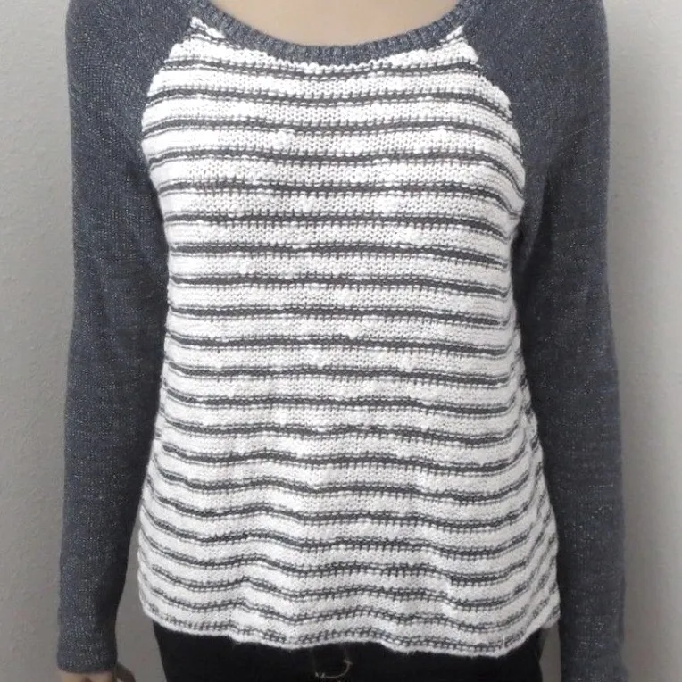 Hollister Blue-Gray Striped Shimmer & Shine Sweater - Image 2