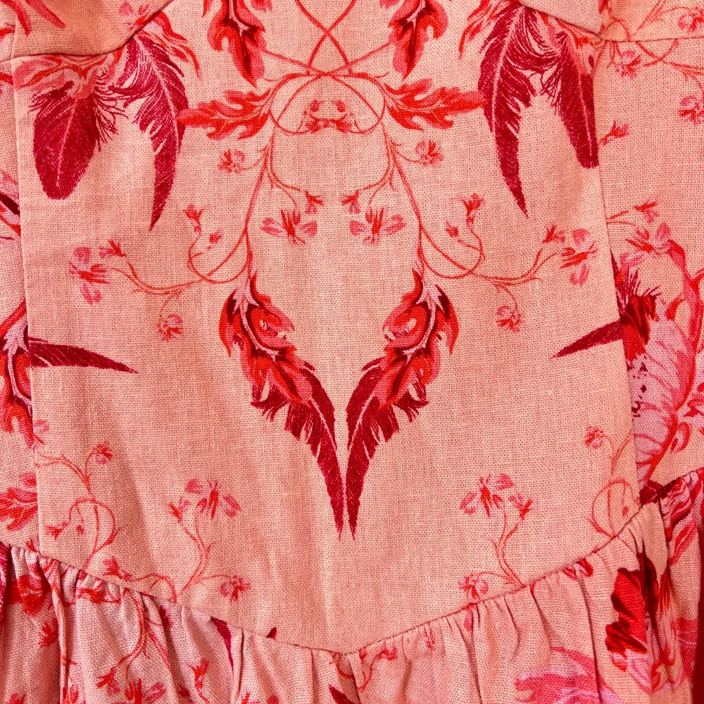 House‎ of Harlow 1960 Orange Floral Midi Dress Linen Blend Boho Chic Size Medium Pink - Image 7