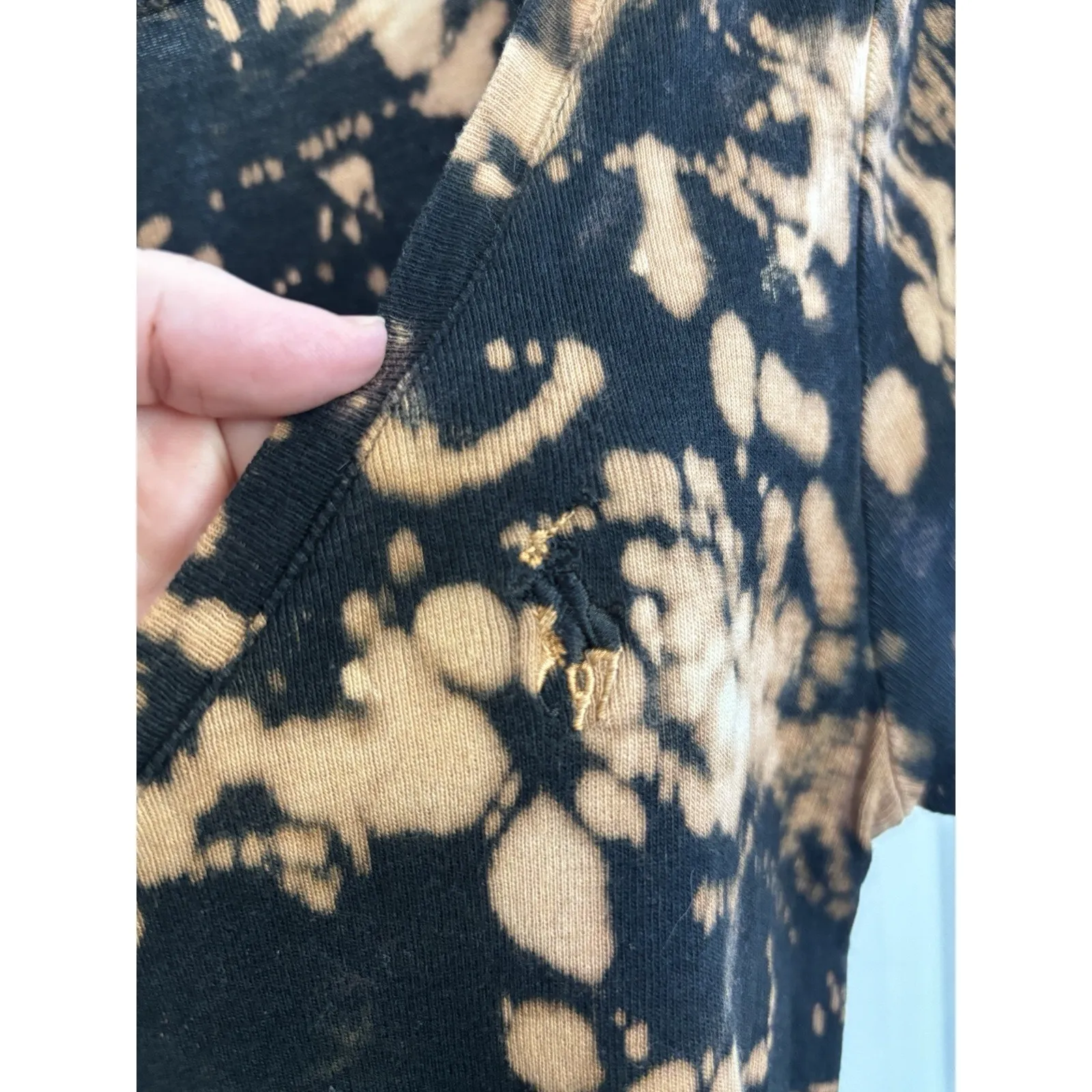 Vtg Y2K Ralph Lauren Sport Black Bleach Dyed V Neck Tee Shirt Size Medium Pony - Image 3