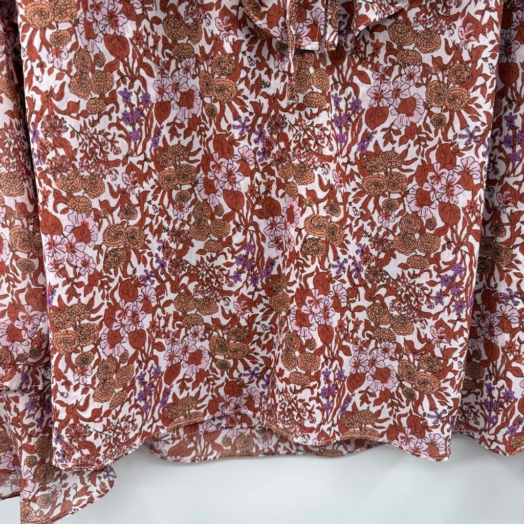 J. Crew Crinkle Chiffon Long Ruffle Sleeve‎ Top in Fete Floral Sz M - Image 5