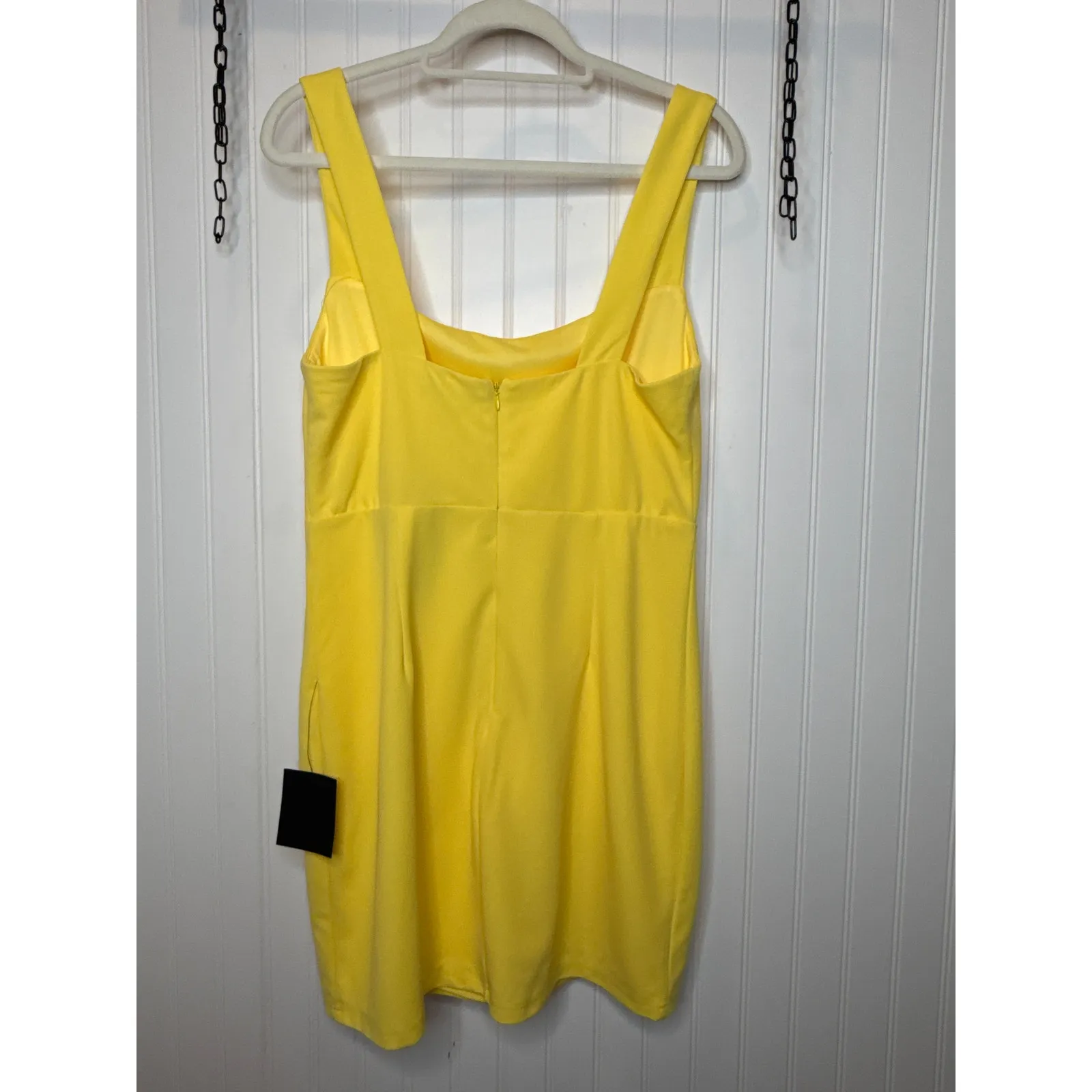NWT Lulus Social Sensation Light Yellow Square Neck Mini Bodycon Dress Party L - Image 3