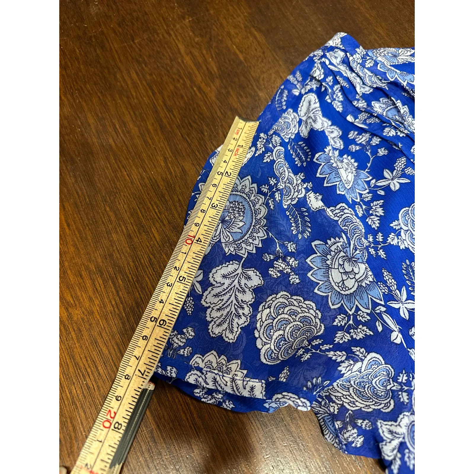 Cottage Core MSK Dress Women's 18 Floral Ruffled Faux Wrap Tie Waist Sheer Lined Blue - Image 7