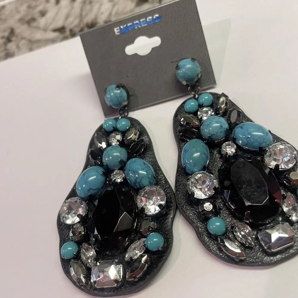 Express Dangle Drop Statement Costume Earrings Pierced $18 Blue / Black - Image 9