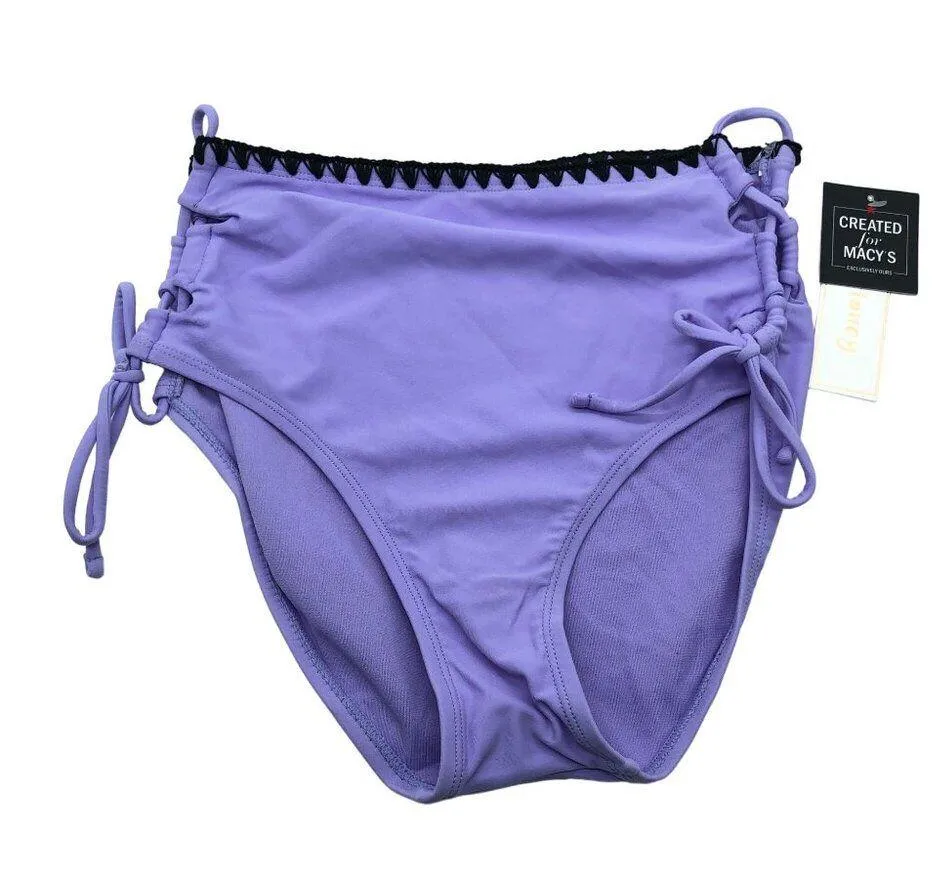 Hula Honey High-Waist Purple Bikini Swim Bottoms Side Ties Lace Up Purple XS - Image 3