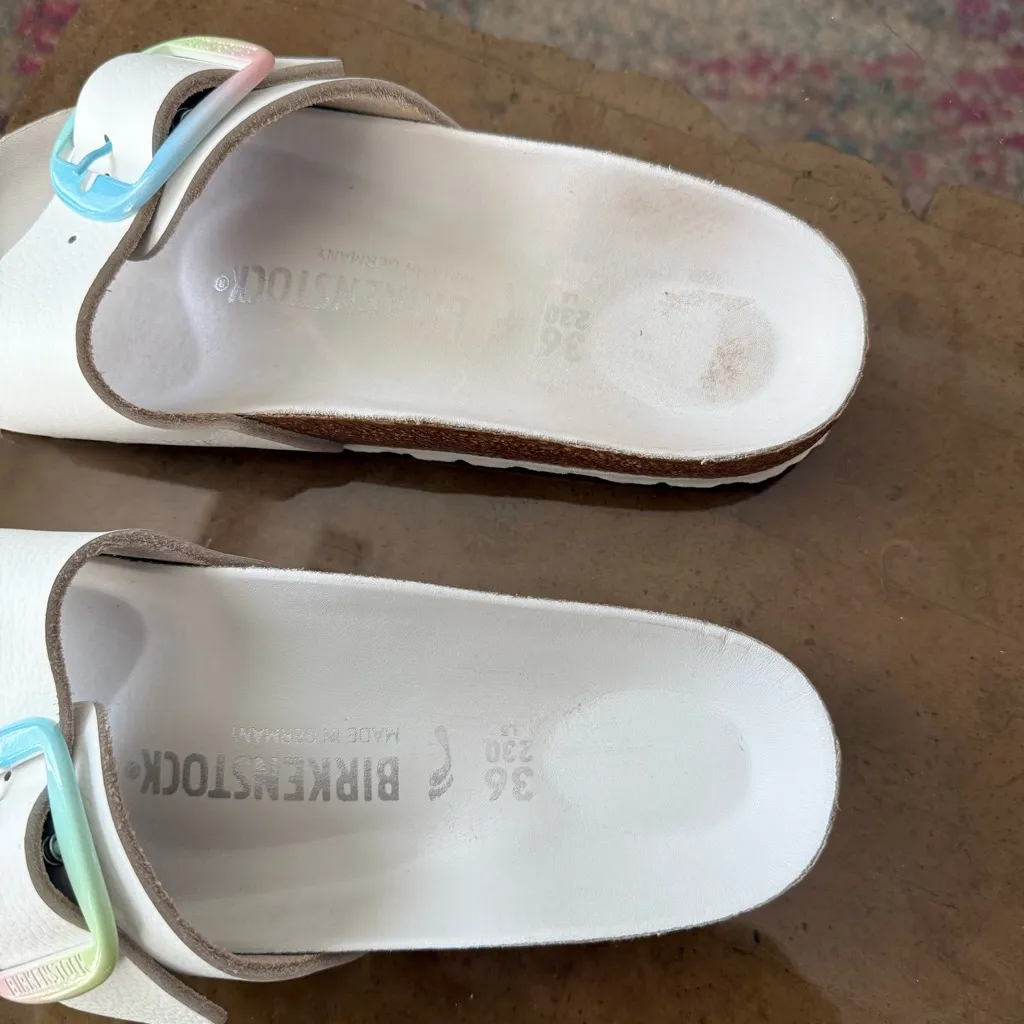 Birkenstock Madrid Big Rainbow Buckle White Natural Leather Sandals 36 - Image 5