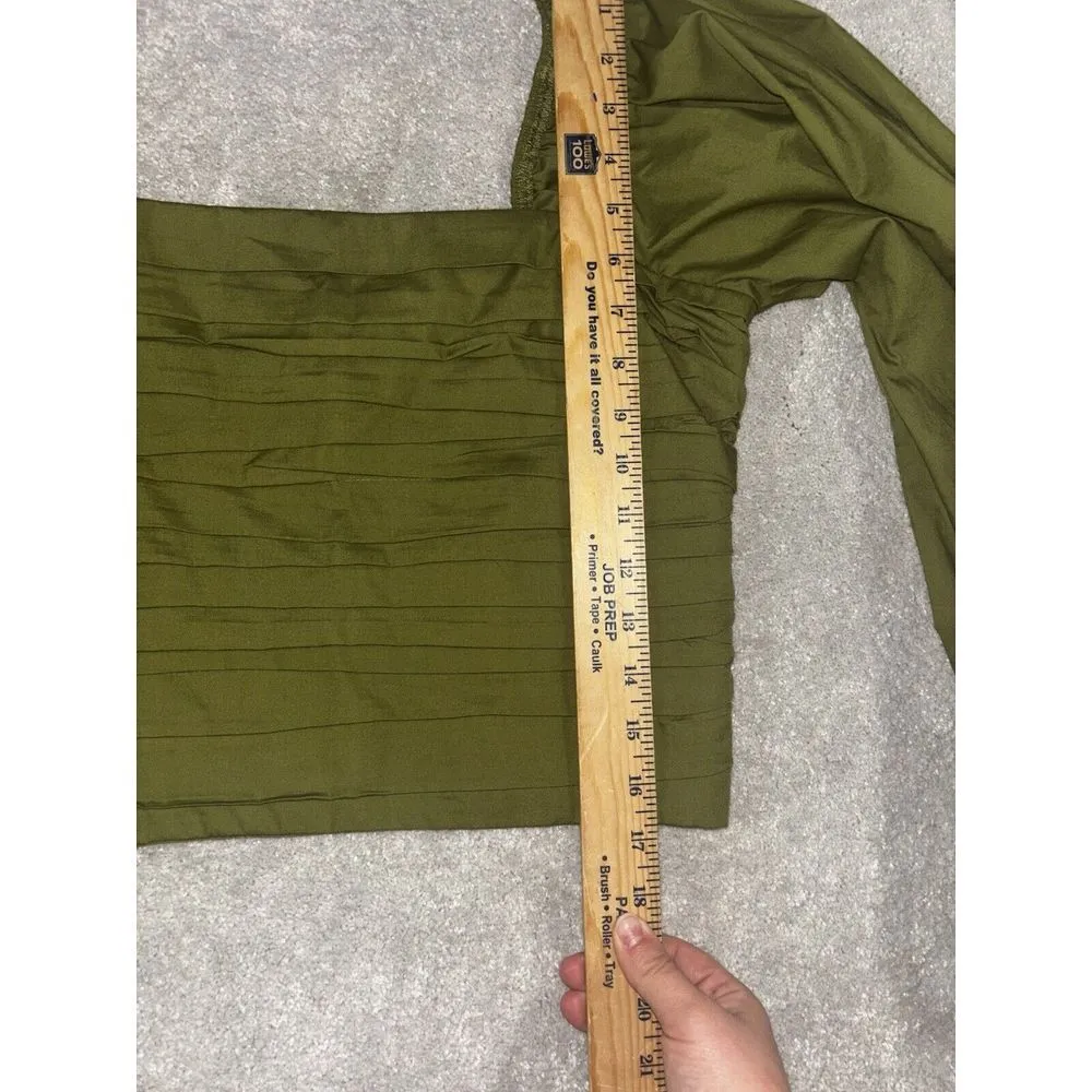Abercrombie Long-Sleeve Ruched Bodice Puff Sleeve Top Green Medium Smocked NWOT - Image 7
