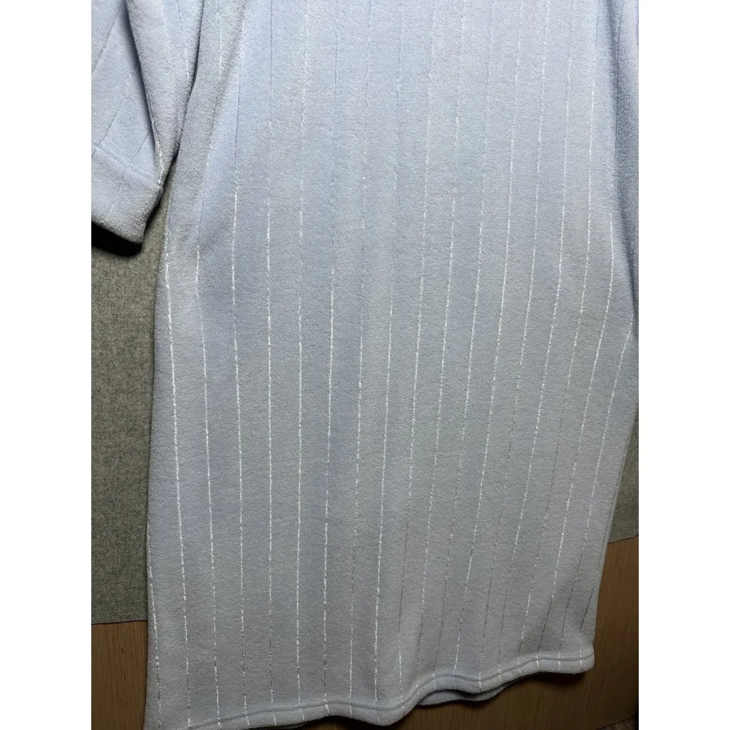 Miss Elaine Large Fleece Nightgown Robe Full Zip Light Blue Embroidered Midi - Image 14