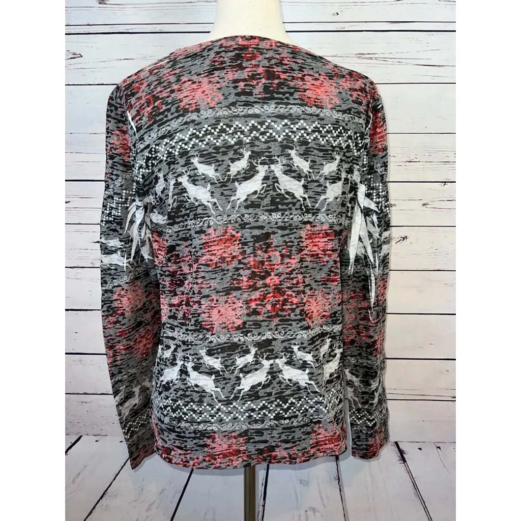 Sundance Ugly Christmas Shirt T-Shirt Pullover Large Burnout Long Sleeve‎ Womens - Image 5