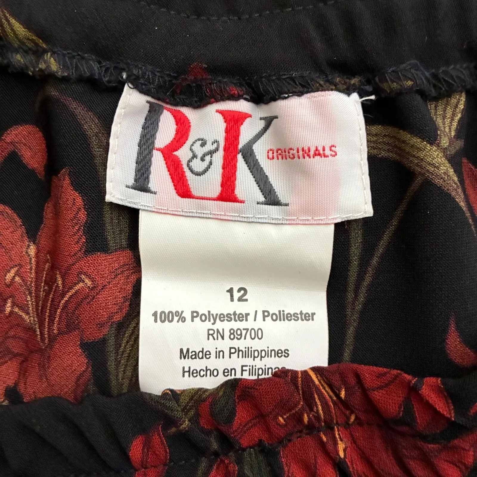 Vintage R&K Originals Womens Floral Midi Skirt Size 12 Black Romantic 90s Gothic - Image 6