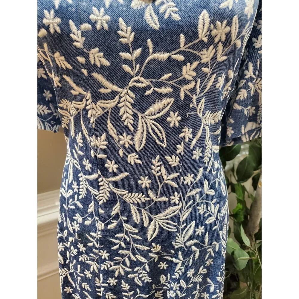 Perseption Concept Women Blue Floral Round Neck Half Sleeve Knee Length Dress L Size L - Image 3