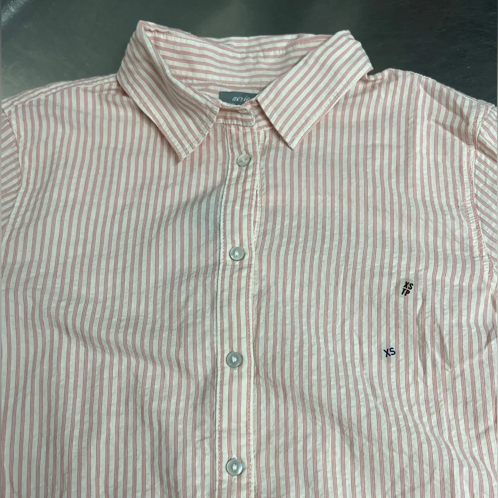 Aerie Womens Ivory & Pink Striped Long Sleeve Button Down Shirt - Size XS - NWT - Image 3