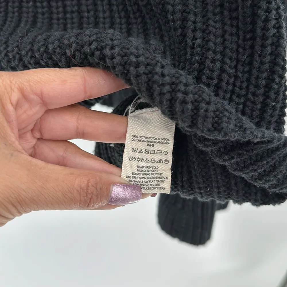 Free People Damsel Sweater Black Bell Sleeve V Neck Rib Knit Boho feminine casua - Image 4