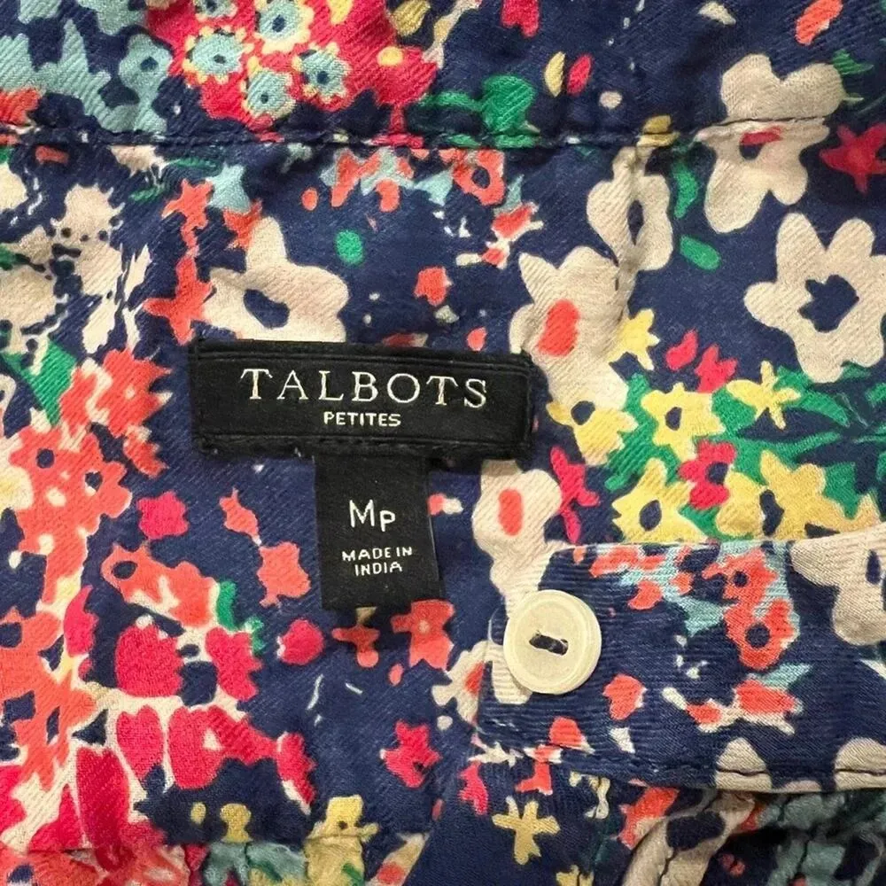 Talbots Popover Long Sleeve Floral Top Pin Tuck Collar Size Petite Medium - Image 8