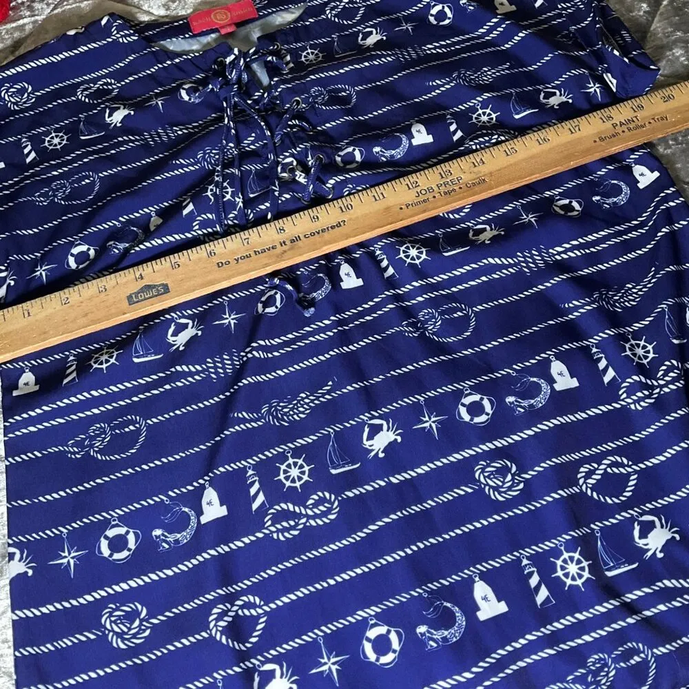 Kaeli Smith Nautical Print Navy Blue Dress S resort wear cruise vacation coverup - Image 3