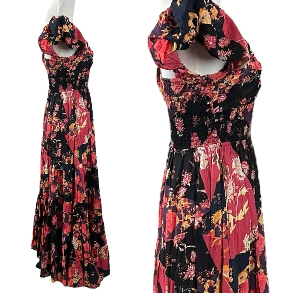 Free People Bohemian Sundrenched Short Sleeve Maxi Dress Red Floral NWT Ruffle - Image 11