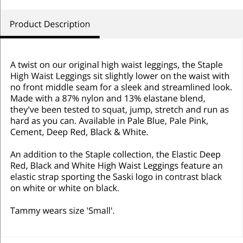 Saski Collection - Staple High Waist Leggings in White Size XS - Image 7