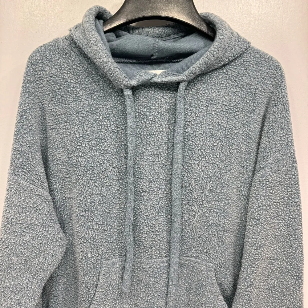 Teal Blue Reverse Fleece Organic Cloud Cotton Pullover Hoodie Size XS - Image 3