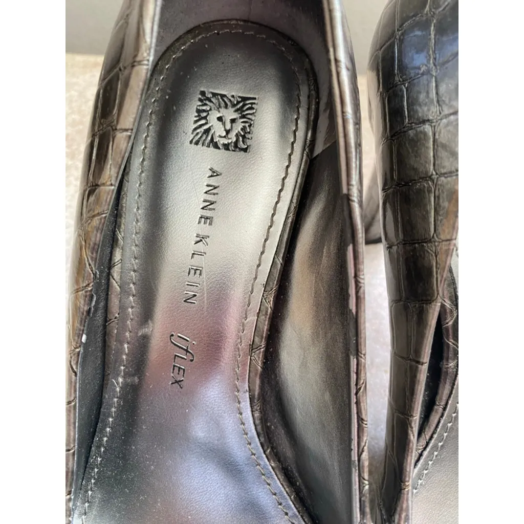 Anne Klein iFlex Pumps Heels Croc Embossed Gray Metallic Classic 9 Bougie Scandi - Image 7