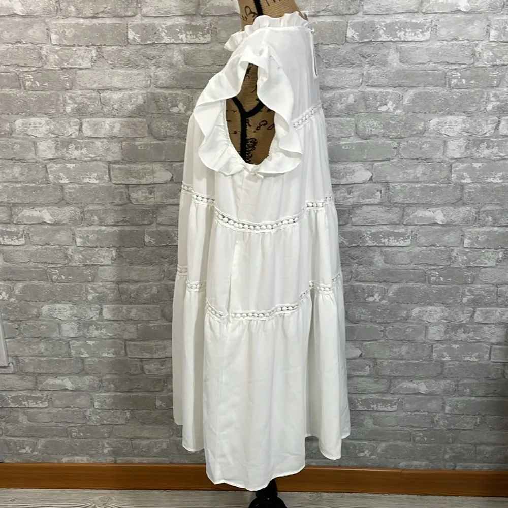 Emery Rose White Tiered Dress Size L - Image 5
