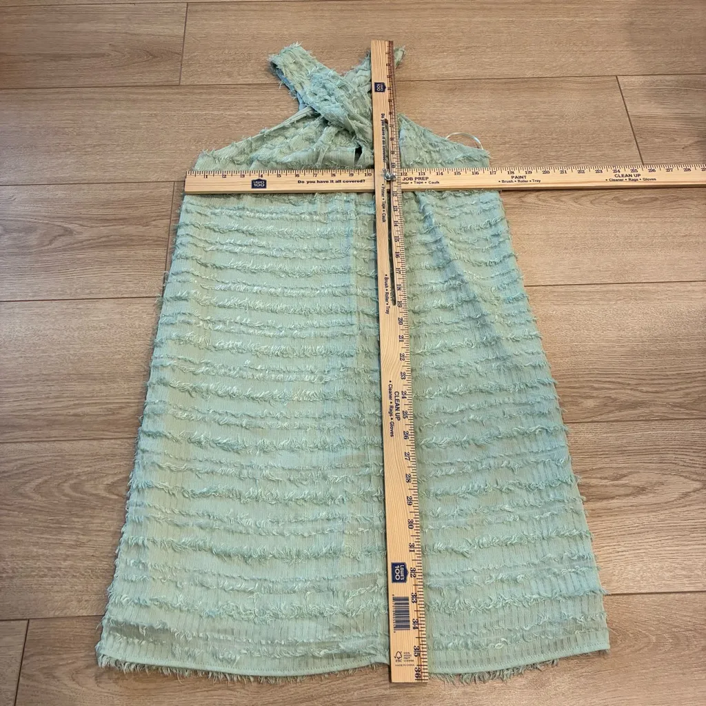 Abbey Glass Alys Cross Front Halter Dress Green Fringe Shift Knee Length Size S - Image 6