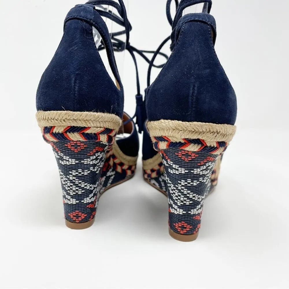 Cabi Isla Blue Suede Ankle Wrap Wedge Sandals Espadrille Southwestern Shoes 8 - Image 9