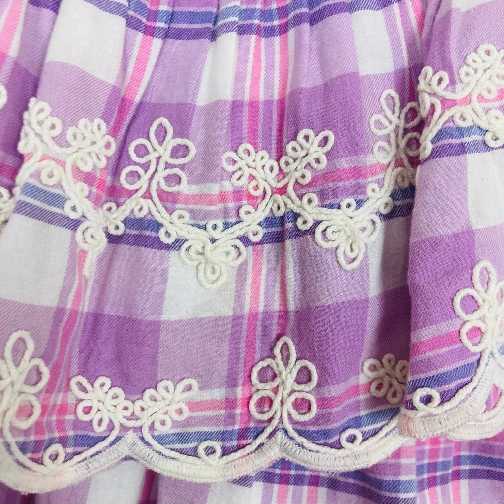 LoveShackFancy “Como” lilac shouters plaid ruffled mini skirt w/ swirling lace.4 - Image 5