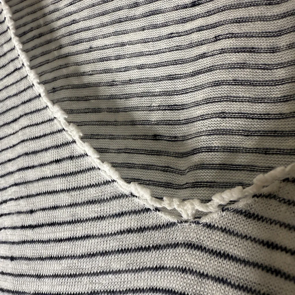 Sundance‎ White Black Stripe V Neck Crochet Detail Trim Linen Top Large - Image 6