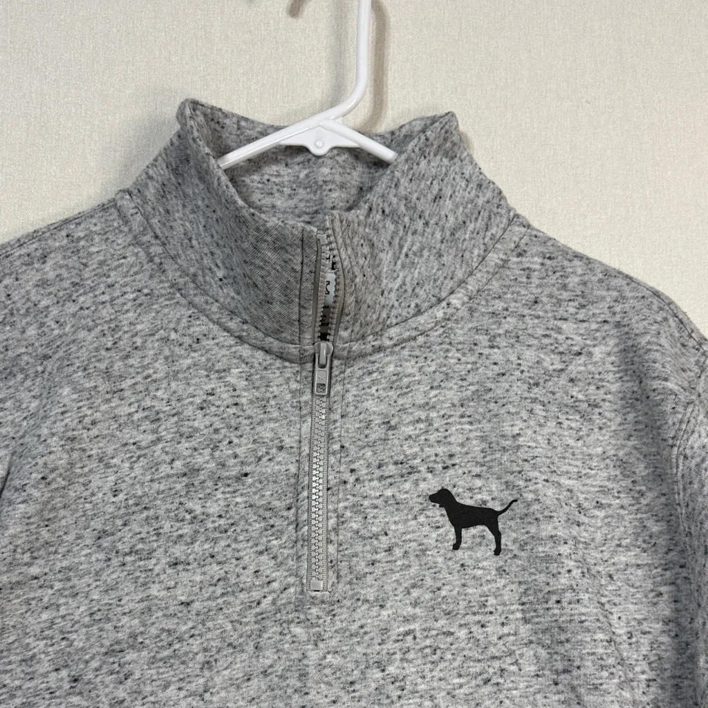 PINK Victoria's Secret Gray Sweater with Colorful Sleeve Design - Image 2