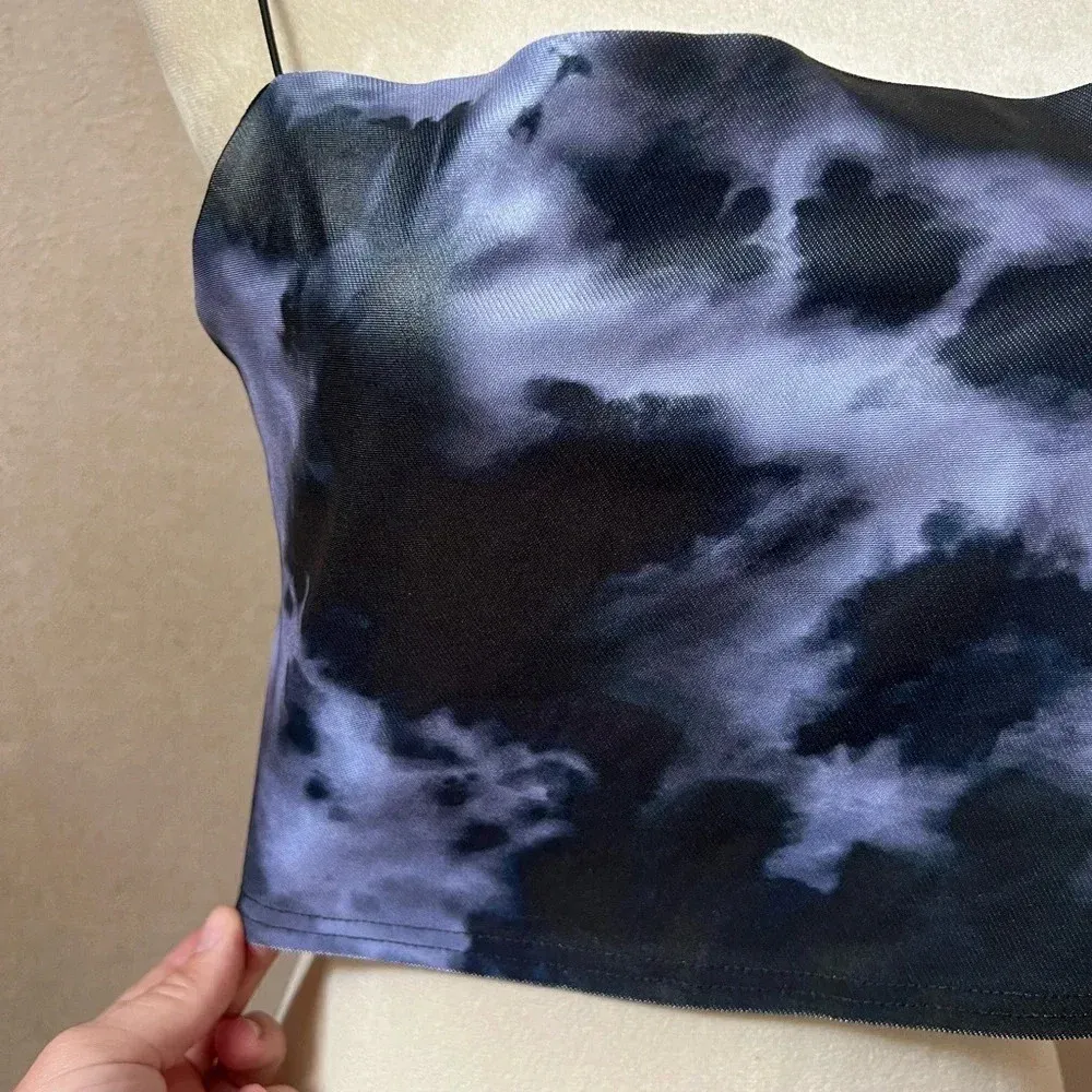 TOPSHOP Black Lavender Tie Dye Crop Top Spaghetti Strap NEW Sz 10 Petite - Image 3