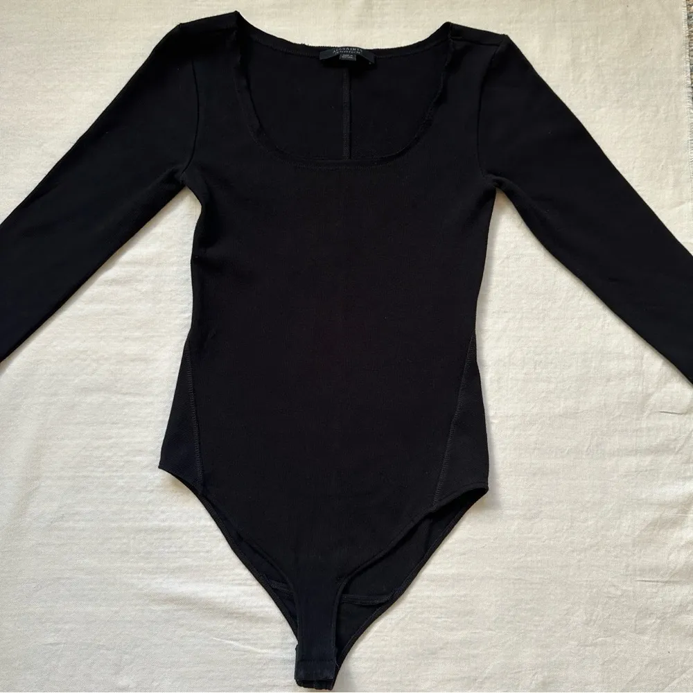 EUC All Saints Jamie Long Sleeve Ribbed Black Bodysuit Top Square Nexk - Size 6 - Image 3