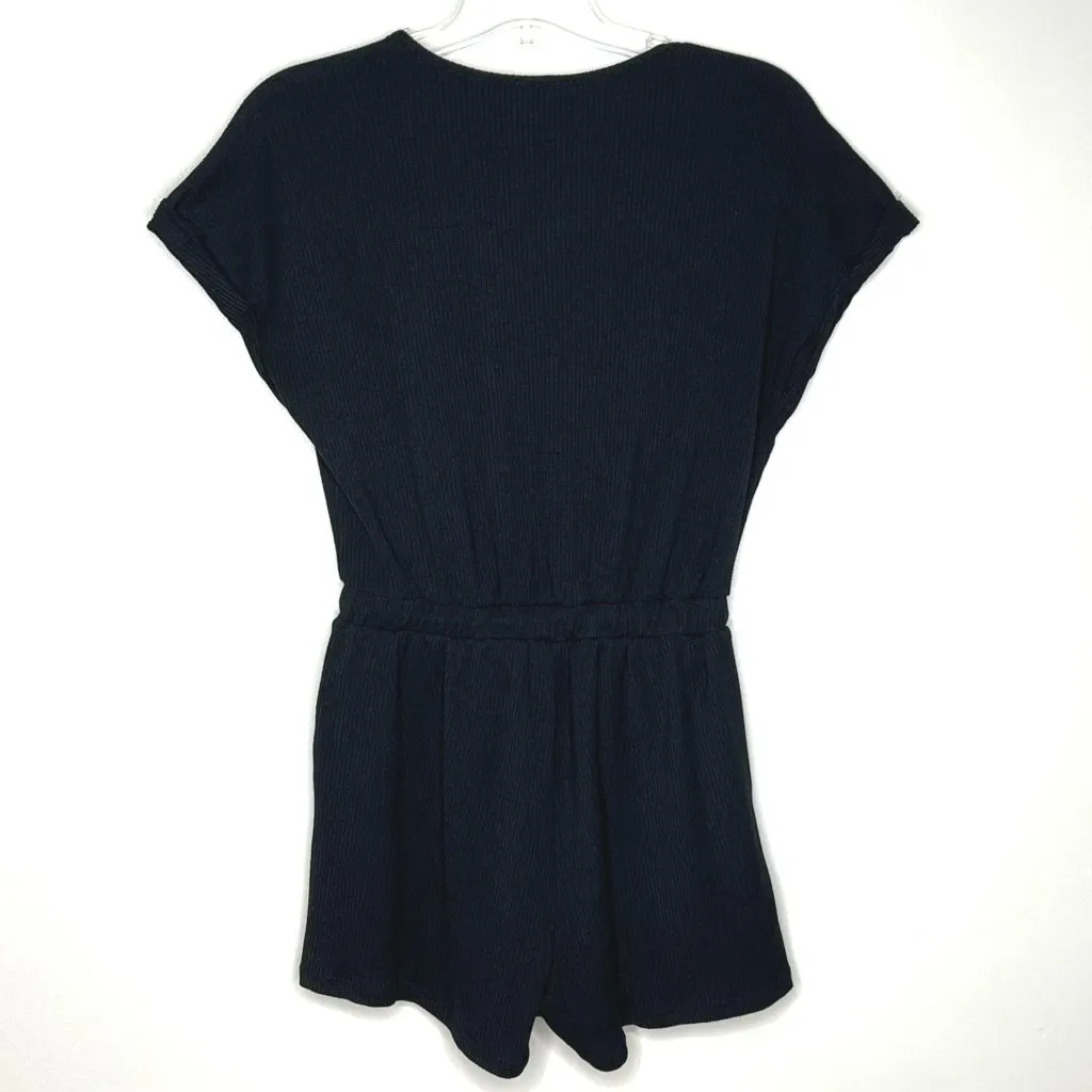 Vici Romper Womens Medium Black Ribbed‎ Knit One Piece Shorts Comfy Minimalist - Image 3