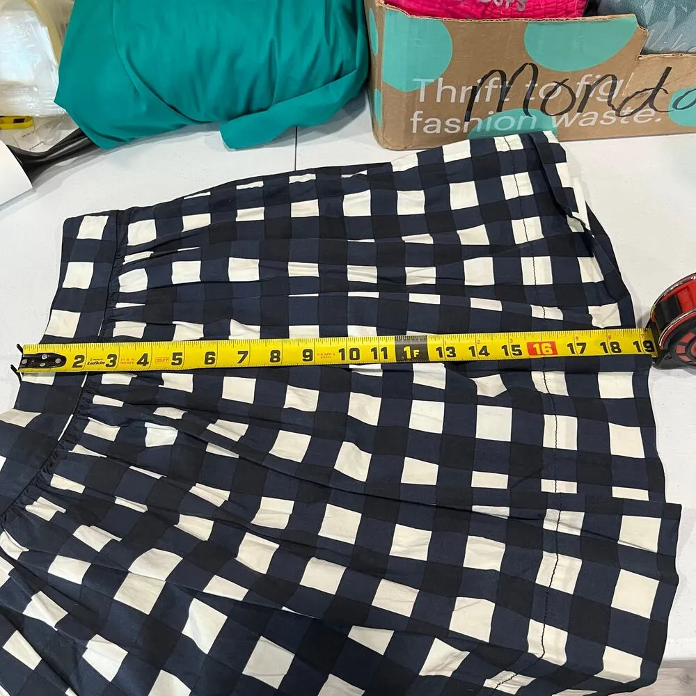Banana Republic Navy GINGHAM Plaid FULL SKIRT Pockets Knee Length Womens Size 4 - Image 9