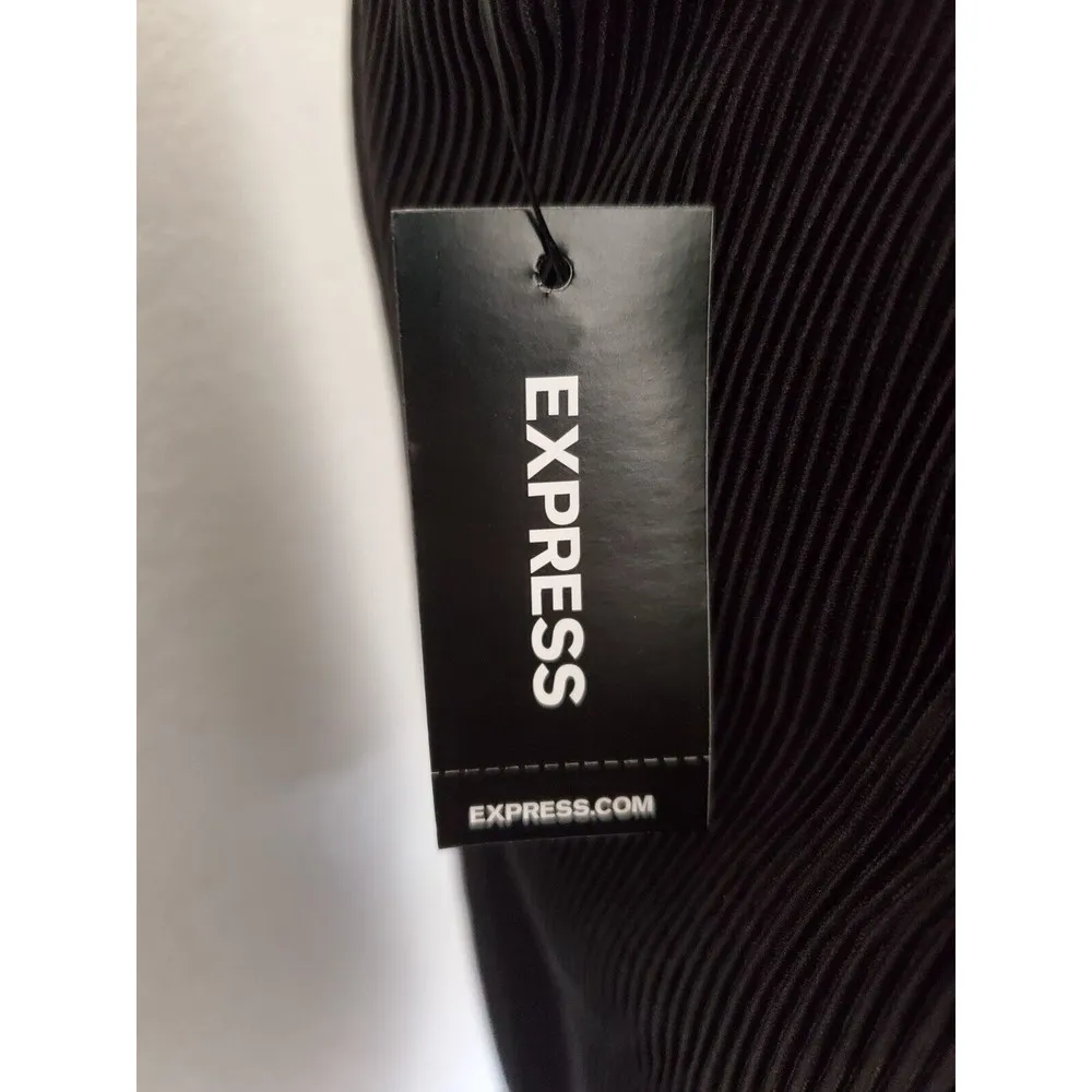 Express Womens Black Pleated Puff Shoulder Long Sleeve Shift Dress Large NWT - Image 10