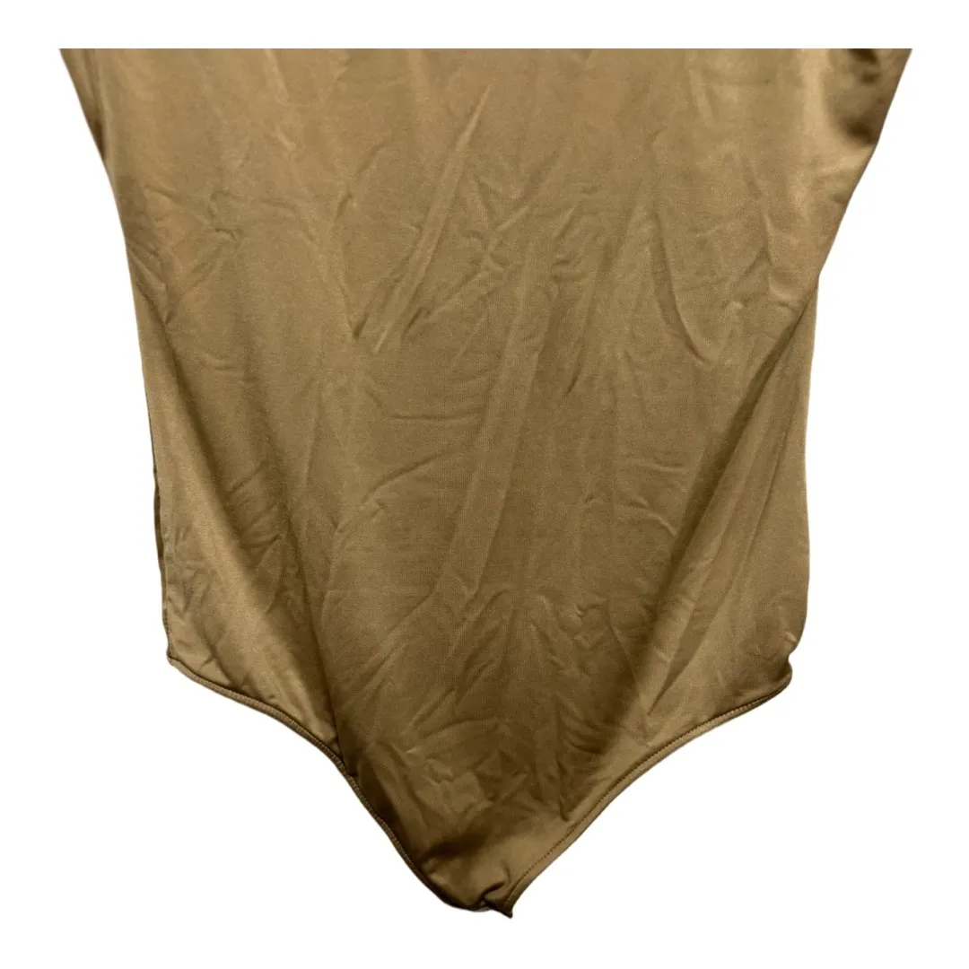 Gianni Bini Carmel Brown Crew Short Sleeve Bodysuit Thong Back Shape wear size s - Image 5