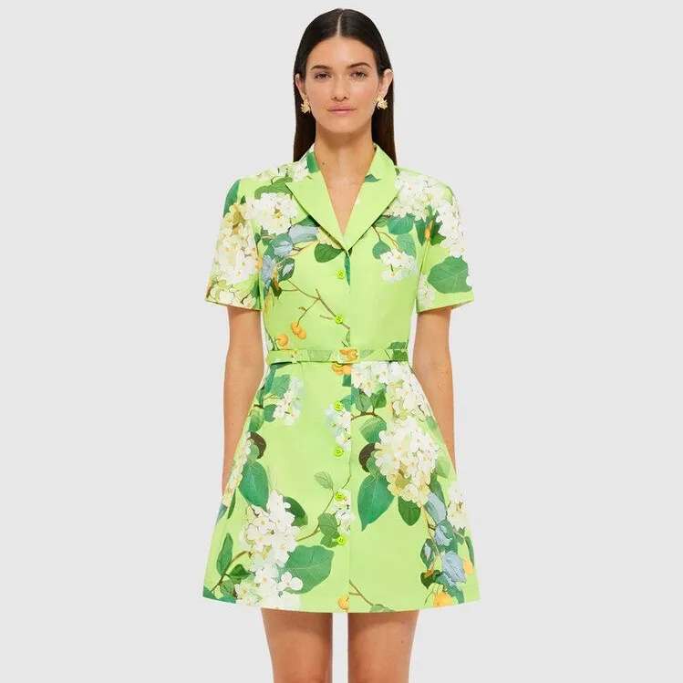 Leo Lin Brigitte Mini Dress Hydrangea Lime Green Belted Cotton Size 6 US NWT - Image 11